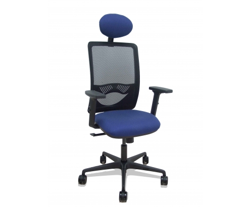 Piqueras y Crespo Silla Zulema sincro malla negra asiento bali azul marino brazos 2D ruedas 65mm cabecero