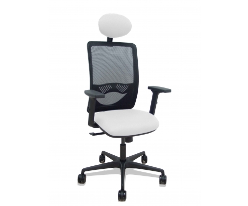 Piqueras y Crespo Silla Zulema sincro malla negra asiento bali blanco brazos 2D ruedas 65mm cabecero