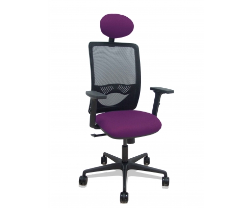 Piqueras y Crespo Silla Zulema sincro malla negra asiento bali morado brazos 2D ruedas 65mm cabecero