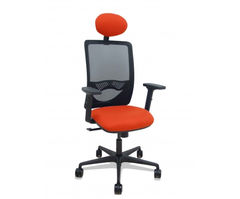 Piqueras y Crespo Silla Zulema sincro malla negra asiento bali naranja oscuro brazos 2D ruedas 65mm cabecero