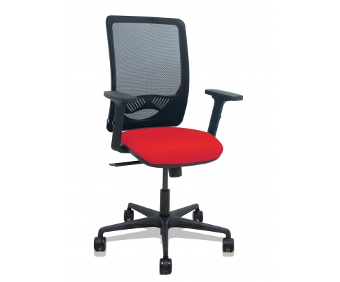 Piqueras y Crespo Silla Zulema sincro malla negra asiento bali rojo brazos 2D ruedas 65mm