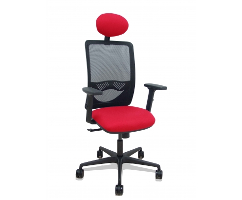 Piqueras y Crespo Silla Zulema sincro malla negra asiento bali rojo brazos 2D ruedas 65mm cabecero