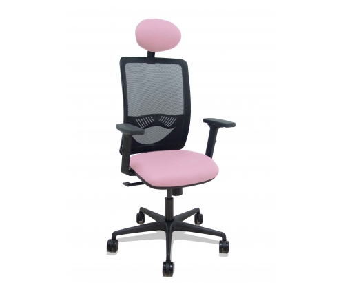 Piqueras y Crespo Silla Zulema sincro malla negra asiento bali rosa brazos 2D ruedas 65mm cabecero