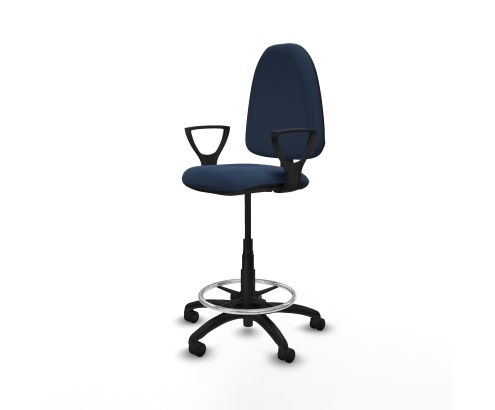 Piqueras y Crespo Taburete A?na CP similpiel azul marino brazos fijos base poliamida ruedas nailon 50mm