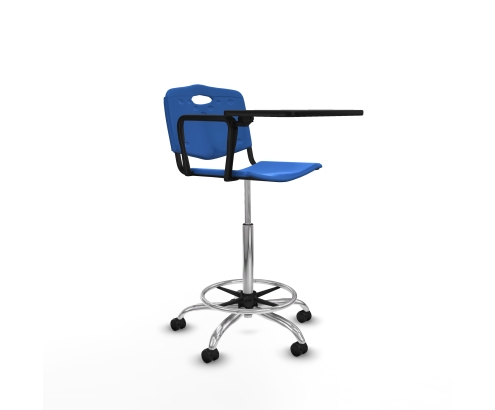 Piqueras y Crespo Taburete Robledo giratorio pl?stico azul brazo con pala diestros base cromada ruedas engomadas 50mm
