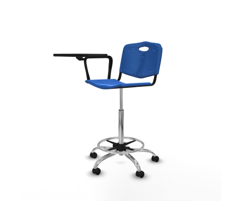 Piqueras y Crespo Taburete Robledo giratorio pl?stico azul brazo con pala diestros base cromada ruedas engomadas 50mm