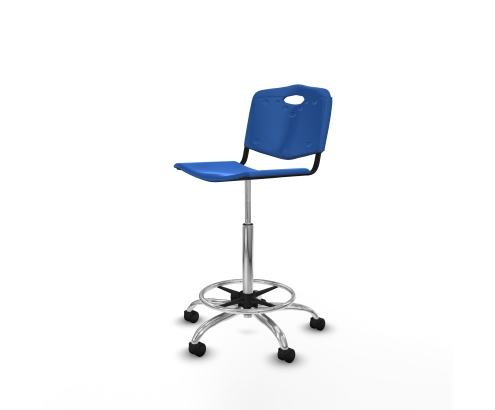 Piqueras y Crespo Taburete Robledo giratorio pl?stico azul sin brazos base cromada ruedas nailon 50mm