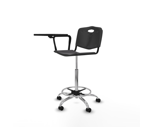 Piqueras y Crespo Taburete Robledo giratorio pl?stico negro brazo con pala diestros base cromada ruedas engomadas 50mm