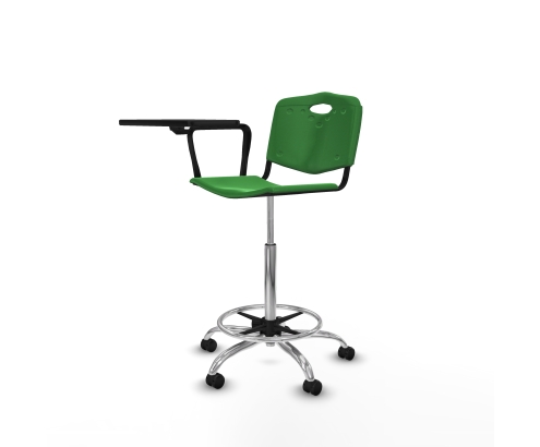 Piqueras y Crespo Taburete Robledo giratorio pl?stico verde brazo con pala diestros base cromada ruedas engomadas 50mm