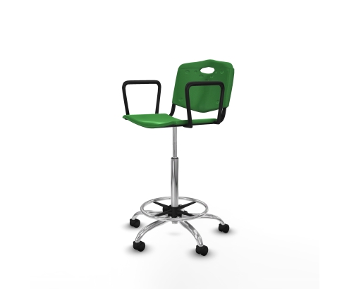 Piqueras y Crespo Taburete Robledo giratorio pl?stico verde brazos fijos base cromada ruedas nailon 50mm