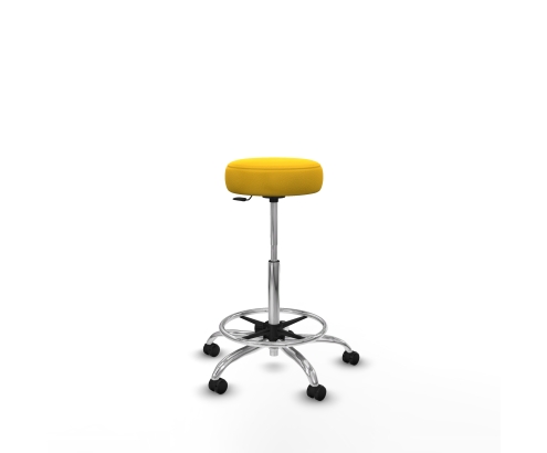 Piqueras y Crespo Tolosa giratorio similpiel amarillo base cromada ruedas engomadas 50mm aro cromado