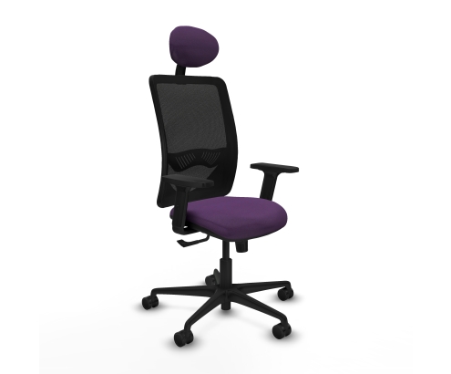Piqueras y Crespo Zulema sincro malla negra bali morado brazos 2D base nailon cabecero fijo ruedas 65mm nailon