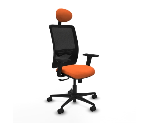Piqueras y Crespo Zulema sincro malla negra bali naranja brazos 2D base nailon cabecero fijo ruedas 65mm nailon