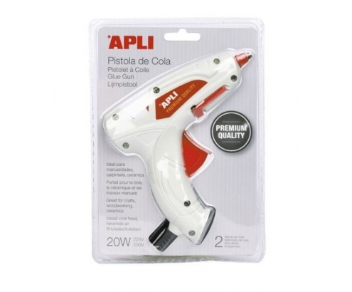 PISTOLA ADHESIVA APLI PREMIUM 20W + 2 BARRAS DE COLA TERMO FUSIBLE APLI 16668