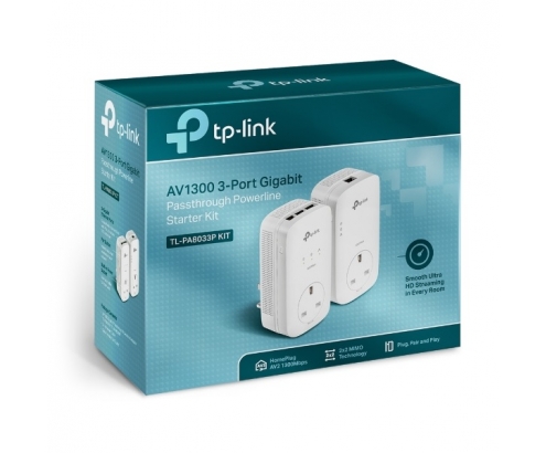 PLC TP-LINK HOMEPLUG AV1300 3P ETHERNET GIGA PASS THROUGH KIT DE 2U TL-PA8033P KIT