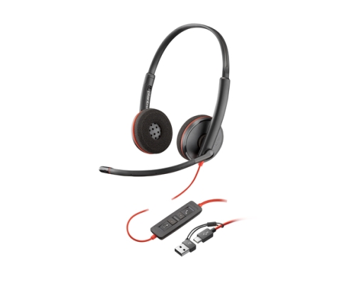 POLY Auriculares Blackwire 3220 estéreo USB-C negro + adaptador USB-C/A (paquete)