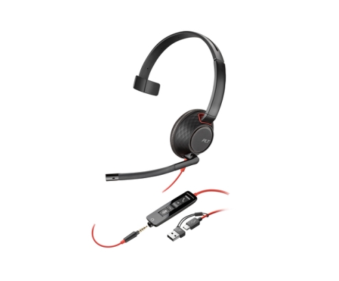 Poly Auriculares Blackwire 5210 monaural USB-C + conector de 3,5 mm + adaptador USB-C/A
