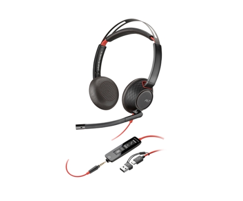 Poly Auriculares Blackwire 5210 monaural USB-C + conector de 3,5 mm + adaptador USB-C/A