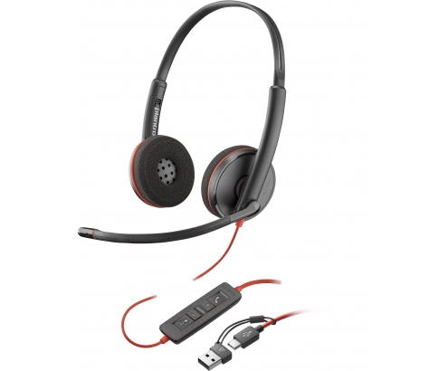 POLY Auriculares estéreo Blackwire 3220 USB-C + Adaptador USB-C/A