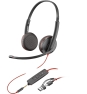 POLY Auriculares estéreo Blackwire 3225 USB-C + Conector de 3,5 mm + Adaptador USB-C/A