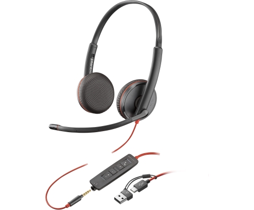 POLY Auriculares estéreo Blackwire 3225 USB-C + Conector de 3,5 mm + Adaptador USB-C/A