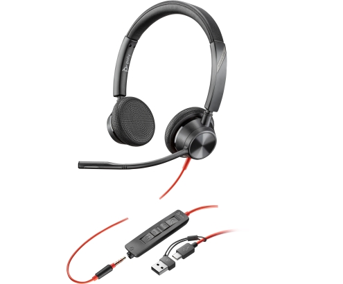 POLY Auriculares estéreo Blackwire 3325 USB-C + Conector de 3,5 mm + Adaptador USB-C/A