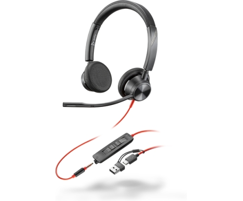 POLY Auriculares estéreo Blackwire 3325 USB-C + Conector de 3,5 mm + Adaptador USB-C/A