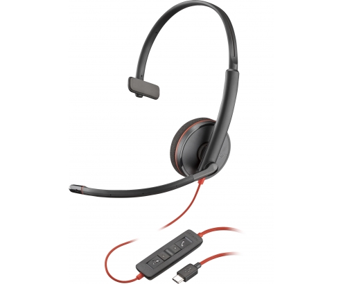 POLY Auriculares monoaurales Blackwire 3210 USB-C + Adaptador USB-C/A