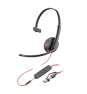 Poly Auriculares monoaurales Blackwire 3215 USB-C + Conector de 3,5 mm + Adaptador USB-C/A