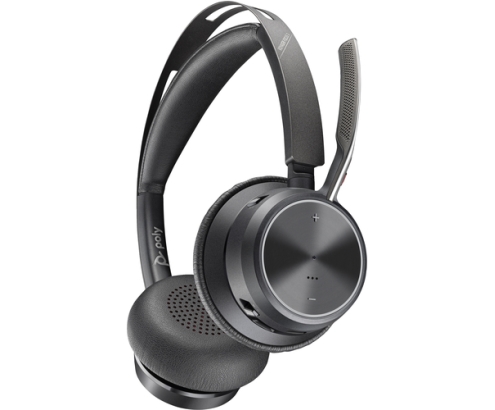 POLY Auriculares Voyager Focus 2 USB-C-C + adaptador USB-C/A + base de carga