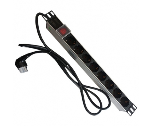 POWERGREEN RAC-00014-PDU PDU TIPO REGLETA DE ALUMINIO CON 8 TOMAS MAS INTERRUPTOR Y CABLE DE 2 M