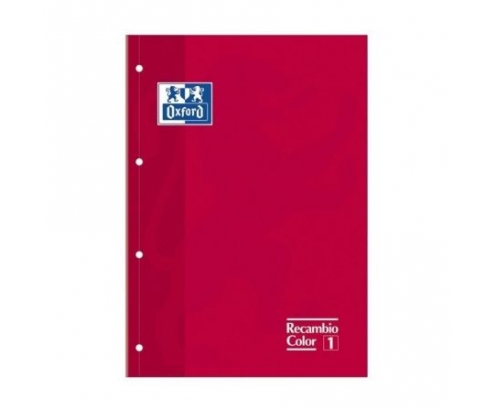 RECAMBIO OXFORD CUADERNO A4 80 HOJAS 4 TALADROS CUADRICULA 5X5 ROJO 400123673