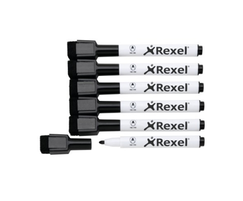 Rexel Rotuladores borrado en seco magnéticos negros (6)