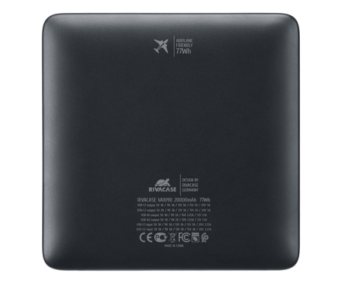 Rivacase Turbo Polímero de litio 20000 mAh Negro