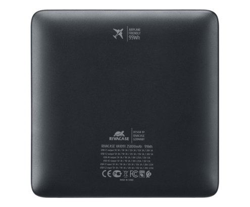 Rivacase Turbo Polímero de litio 25800 mAh Negro