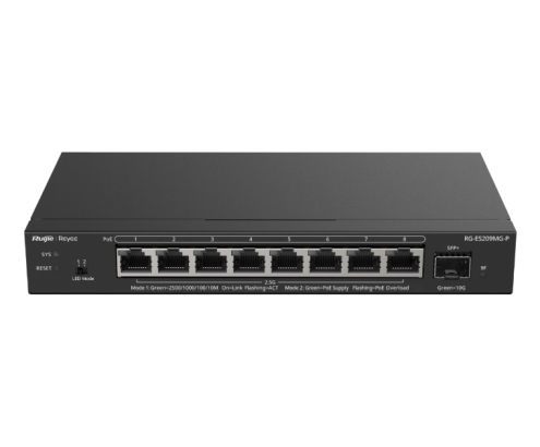 Ruijie Networks RG-ES209MG-P switch No administrado L2 2.5G Ethernet (100/1000/2500) Energía sobre Ethernet (PoE) Negro