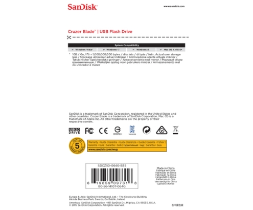 SanDisk Cruzer Blade unidad flash USB 64 GB USB tipo A 2.0 Negro, Rojo
