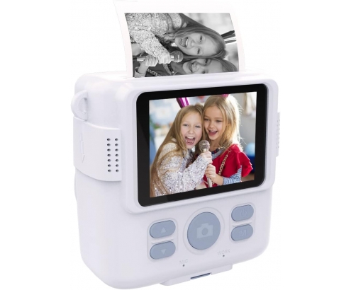 SaveFamily Print Camara de fotos infantil instantánea-Digital Videos Musica Zoom Flash Incluye 2 Rollos de Papel + 400 Fotos BLANCA