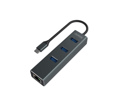 Savio AK-57 USB-C - 3 x USB-A HUB with RJ-45 Gigabit Ethernet adapter 5000 Mbit/s grey 2 x USB 3.2 Gen 2 (3.1 Gen 2) Type-C 1000 Mbit/s