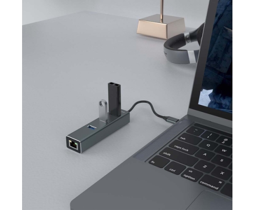 Savio AK-57 USB-C - 3 x USB-A HUB with RJ-45 Gigabit Ethernet adapter 5000 Mbit/s grey 2 x USB 3.2 Gen 2 (3.1 Gen 2) Type-C 1000 Mbit/s