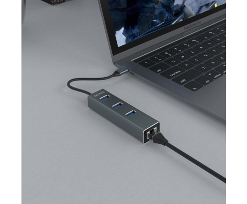 Savio AK-57 USB-C - 3 x USB-A HUB with RJ-45 Gigabit Ethernet adapter 5000 Mbit/s grey 2 x USB 3.2 Gen 2 (3.1 Gen 2) Type-C 1000 Mbit/s