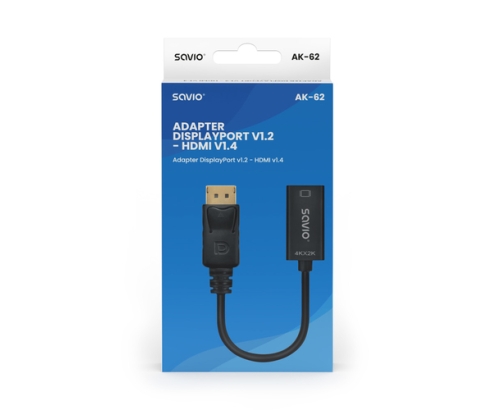 Savio AK-62 adaptador de cable de vídeo 0,2 m DisplayPort HDMI Negro