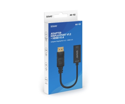 Savio AK-62 adaptador de cable de vídeo 0,2 m DisplayPort HDMI Negro