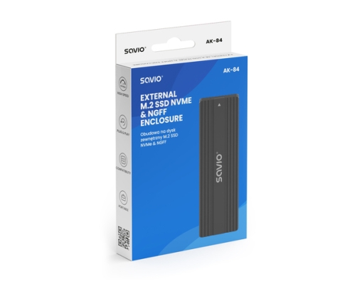 Savio AK-84 caja para disco duro externo Caja externa para unidad de estado sólido (SSD) Negro M.2