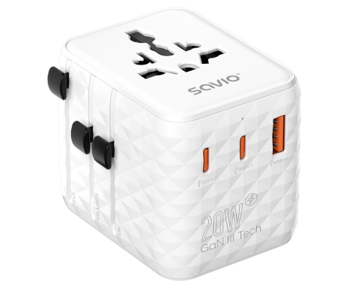 Savio AP-08 adaptador e inversor de corriente 20 W Blanco