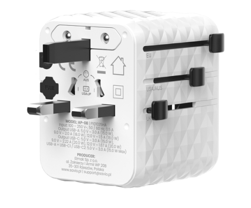 Savio AP-08 adaptador e inversor de corriente 20 W Blanco