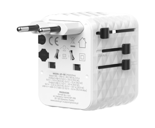 Savio AP-08 adaptador e inversor de corriente 20 W Blanco
