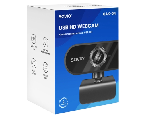 Savio CAK-04 cámara web 720 MP 1280 x 720 Pixeles USB Negro