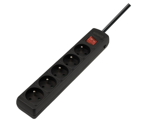 Savio LZ-18 base múltiple 5 m 5 salidas AC Interior Negro