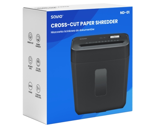 Savio ND-01 triturador de papel Corte cruzado 72 dB Negro